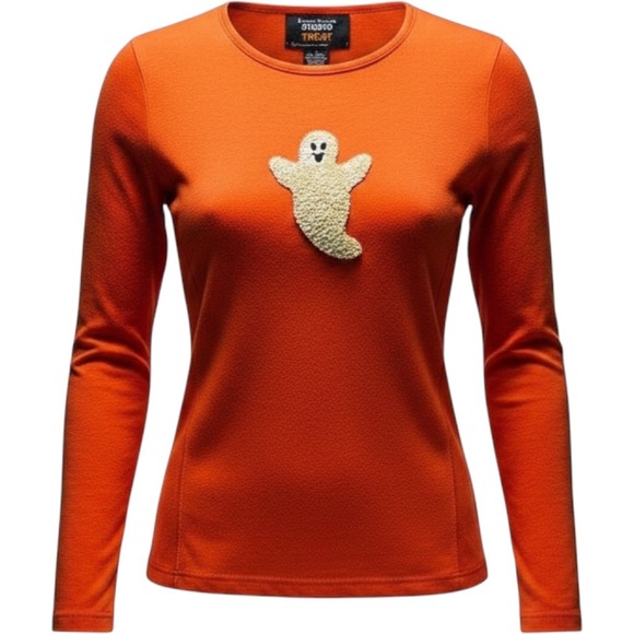 Designers Originals Tops - Designers Originals Women's Small Ghost Sequin Halloween Long Sleeve T-Shirt